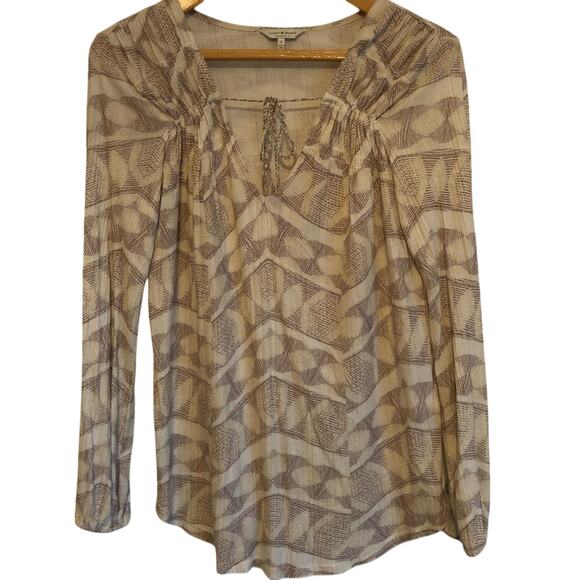 Lucky Brand tan and cream bohemian top lightweight tasseled. Size Small. - Picture 1 of 3